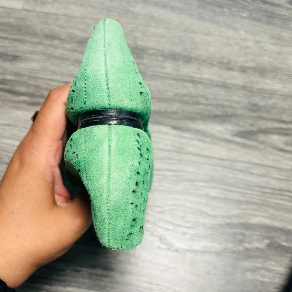 Johnston & Murphy Green Tami Laser‎ Cut Pointed Ballet Flat Women's 6M